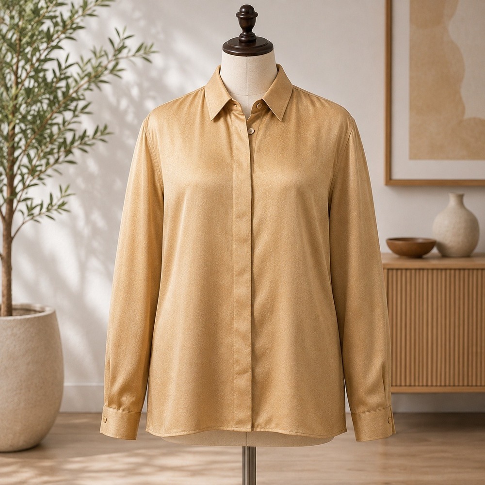 Giorgio Gentelli Silk Button Down Shirt Medium Gold Snakeskin Jacquard Long Slv - Picture 1 of 7